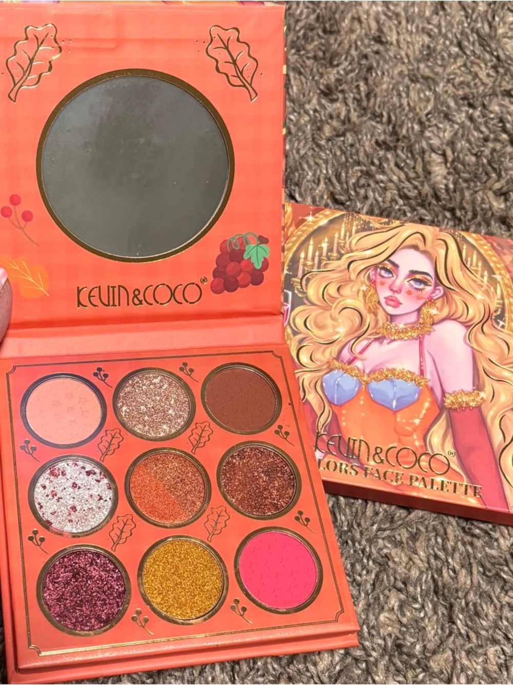 KEVIN&COCO Warm Tone 9-Color Eyeshadow Palette — Orange & Pink Shades